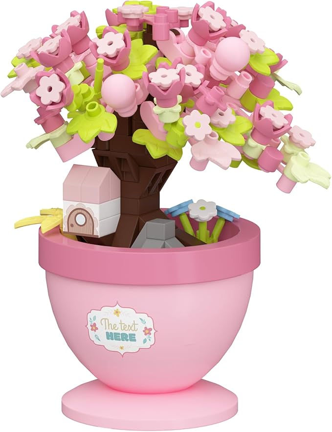 Peach Retreat Mini Bonsai Tree Micro Building Set Building Toy Plant Cherry Tree Flower Collection Decor for Home Desk Greenery Decoration Building Blocks DIY Creative Gifts
