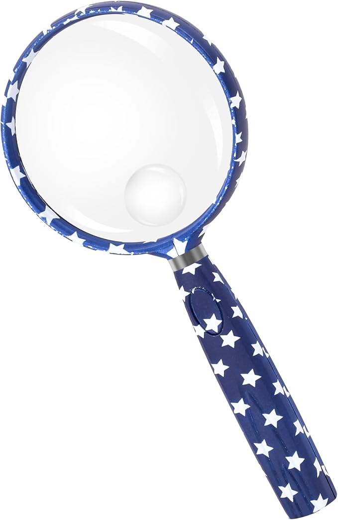 Feosky Handheld Reading Magnifier, 10X 30X Magnifier, 75mm Shatterproof Lens, Non-Slip Handle for Adults Close Work, Seniors Reading and Kids Nature Exploration, Hobby Observation(Star)