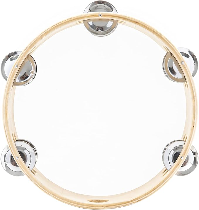 Musfunny Tambourine Hand Held Drum with Double Row Jingles, 8 inch Tambourines Metal Bell Hand Percussion for Adults Church Party (8 inch Natural)