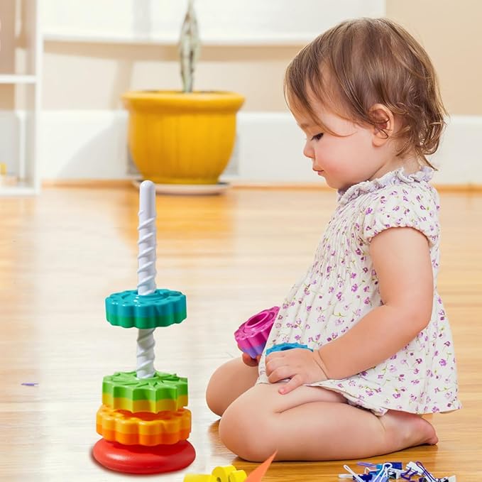 Rainbow Spinning Toy, Stacking Toy for Toddlers 1-3, Educational Montessori, Developmental Baby & Toddler, Autism Sensory, Gifts for One Year Old Girl Boy