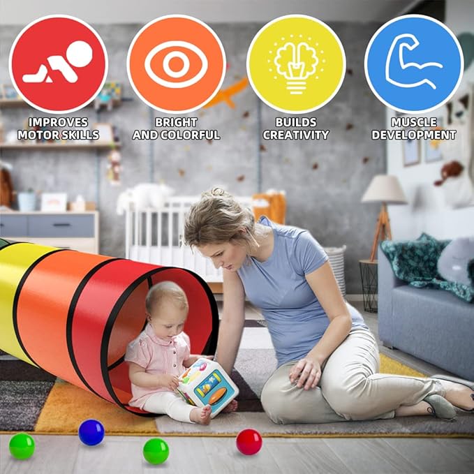 Kids Play Tunnel for Toddlers 1-3 Colorful Pop Up Baby Tunnel for Kids to Crawl Through 6 Foot with Breathable Mesh Collapsible Toddler Toys Gift for Children Backyard Playset