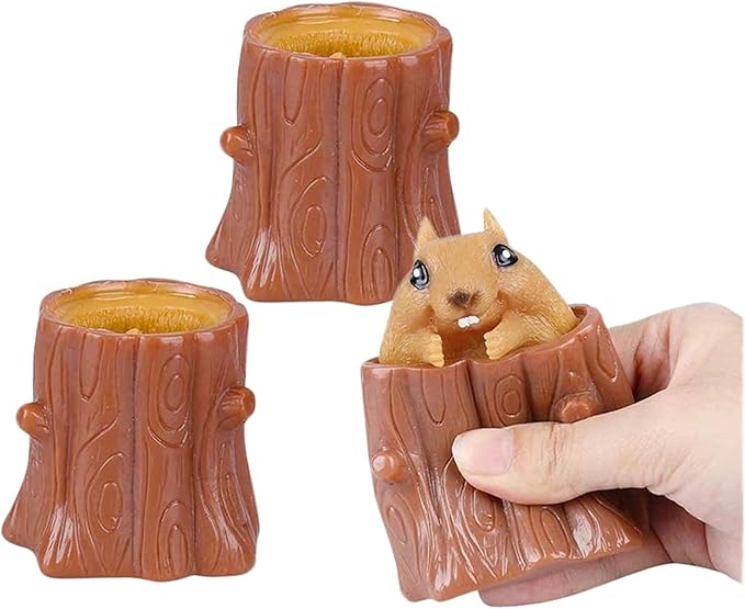 3 PCS Set Squeeze Squirrel Toys Decompression Evil Squirrel Cup, Sensory Fidget Toys, Squishes Toy Stress Relief for Kids & Adult Tricky Funny Squeeze Toys