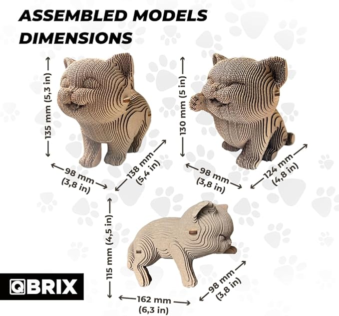 QBRIX Another 3 Cats 3D Puzzle for Adults, DIY Craft Kit for Home Decor, 3D Model Kit for Teens, Creative Gift for Boys & Girls 14+, Cardboard Model Building Kit