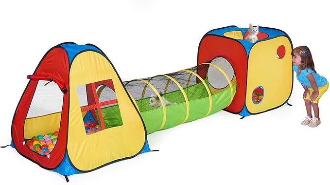 UTEX 3 in 1 Pop Up Play Tent with Tunnel, Ball Pit for Kids, Boys, Girls, Babies and Toddlers, Indoor/Outdoor Playhouse