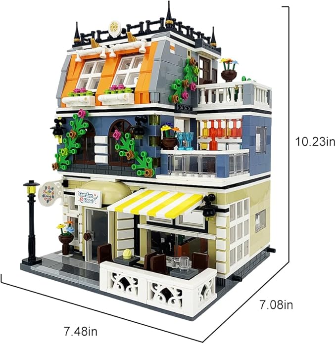 ENJBRICK Garden Hotel Assembly Square Building kit,Modular House Building Blocks Model Set for Teens and Adults.Collectible Display Toy Building Set 1284 PCS