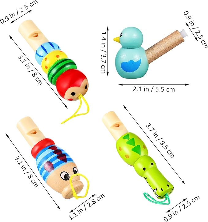 7Pcs Wooden Whistle for Kids, Cute Cartoon Animal Bird Whistle Set, Musical Instrument Early Learning Props Party Favors for Girls Boys