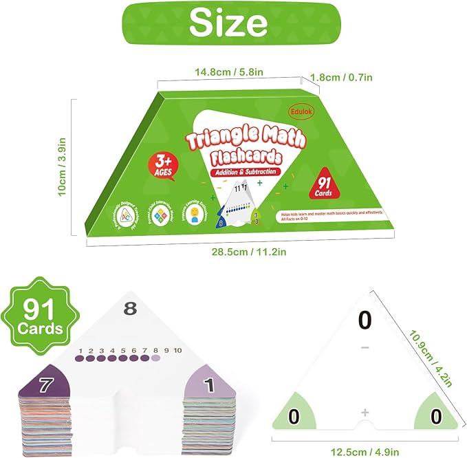 Addition and Subtraction Flash Cards, Triangle Math Games Flash Cards for Kids, Math Manipulatives Kindergarten Learning Activities Preschool Classroom Must Haves Homeschool Supplies