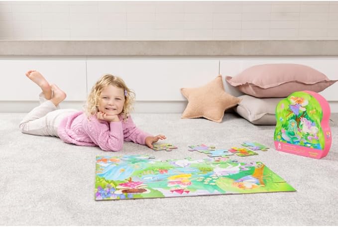 Crocodile Creek 36-Piece Jigsaw Floor Puzzle - Fun Floor Puzzles for Kids Ages 3-5 - Heavy-Duty Shaped Box for Storage - Magical Friends - 24" W x 18" H Finished