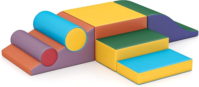 MU Soft Climbing Toys for Toddlers, Soft Foam Climbing Blocks, PU Leather Gym Climb & Crawl Soft Activity Playset, Indoor Climbing Toys Equipment for Kids and Children, Classic Yellow
