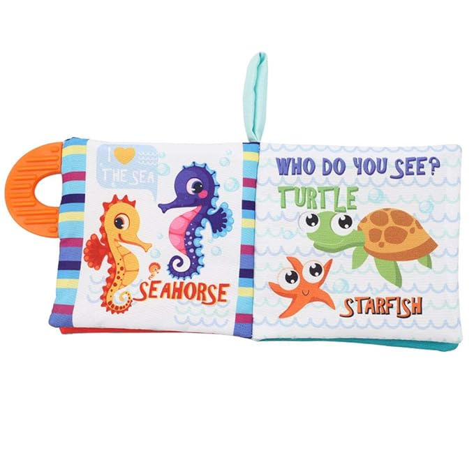 Baby Book Toy, Soft Cloth Crinkle Books for Babies with Teether, Infant Toys 0-3-6-12-18 Months, Shower Baby Gifts, Teething Toy for Boys Girls- Fish, Shark-1PCs