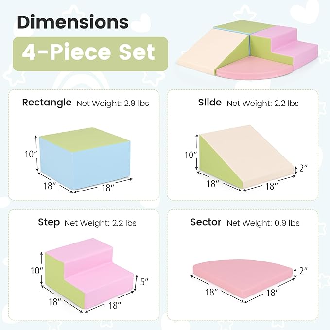 Costzon Climbing Toys for Toddlers, 4 Pieces Climb and Crawl Foam Kids Building Blocks for Children Development & Indoor Active Play, Soft Play Set for Newborn Infant Baby (Light Green & Blue & Pink)