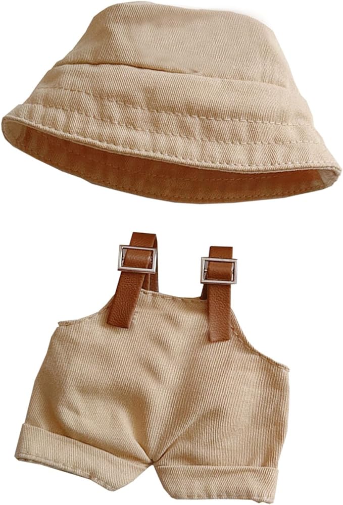 17cm Clothes Set(NO Doll), Hat & Overalls Set for 17cm Accessories Suit,Cute Stylish Clothing Suit for Doll Dress up (Khaki)
