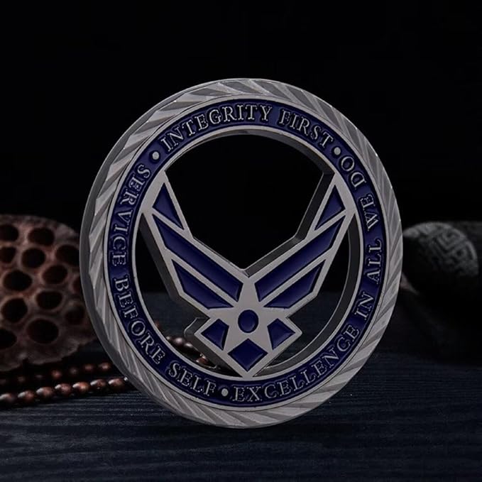 USAF Air Force Medals Coin with Gift Box, Fretwork Air Force Veteran Challenge Coin