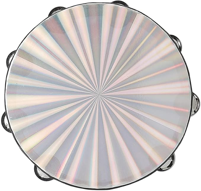 Musfunny Radiant Tambourine 10 inch for Adults 2-Row Jingles Bell Reflective Tambourines Hand Held Drum Musical Instrument for Kids Education KTV Party Church - 10 inch