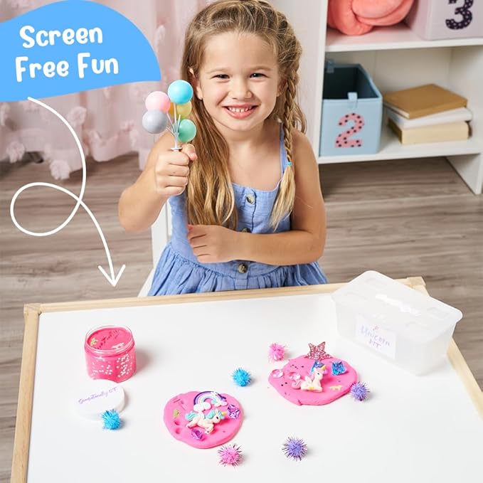 Senationally OT - 2025 Edition - Mini Unicorn Sensory Dough Kit -1 Jar Magic Dough, Sensory Bin for Toddlers & Scooper-Count Sparkly Pom-Poms, Bring Unicorns to Life in a Magical Fairytale