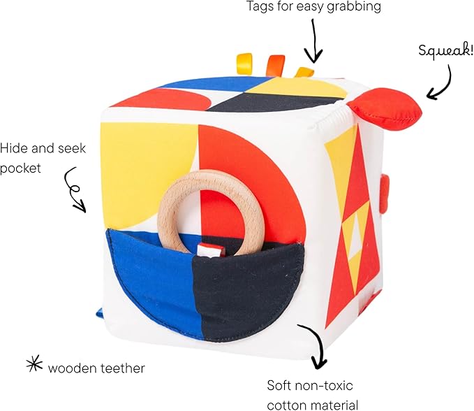 Follies The Baby Bauhaus Set - Award Winning Jumbo Soft Baby Blocks, Rattle Ball, Mirror from 0 to 18 Months - Must Have Montessori Developmental Sensory Toys for Tummy Time and Brain Development