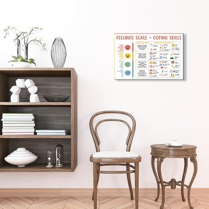 uoyien Feelings Chart For kids Mental Health Posters Help Students Understand Emotions Poster Calm Corner Special Education Classroom Decorations Preschool Classroom Supplies Wood Framed 12x16in