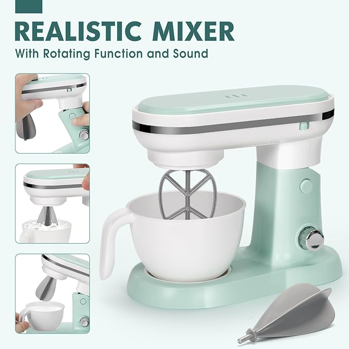 Play Kitchen Appliances Toy Set with Coffee Maker Machine, Mixer, Toaster, Blender, Kids Kitchen Playset, Play Kitchen Accessories with Sound & Light, Birthday Gifts for Kid Girls Ages 3-5 4-8