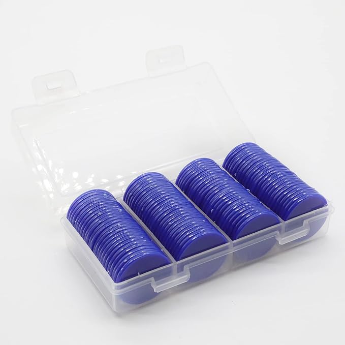 Set of 100 Opaque Plastic Learning Counters Mini Poker Chips Game Tokens with Storage Box (Blue, 1.58 Inch)