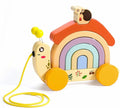 Wooden Snail Pull Along Toy, Walking Along Pull Toys for Toddlers, Wood Snail Rainbow Stacker with Wheel, Birthday Gift to Developing Hand-Eye Coordination, Grasping, Motor Skill