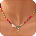 Ursteel Colorful Initial Cute Necklaces for Girls - Trendy Beaded Choker Necklace for Women Teen Girl, Personalized Letter Initial Gifts for Women Kids Jewelry