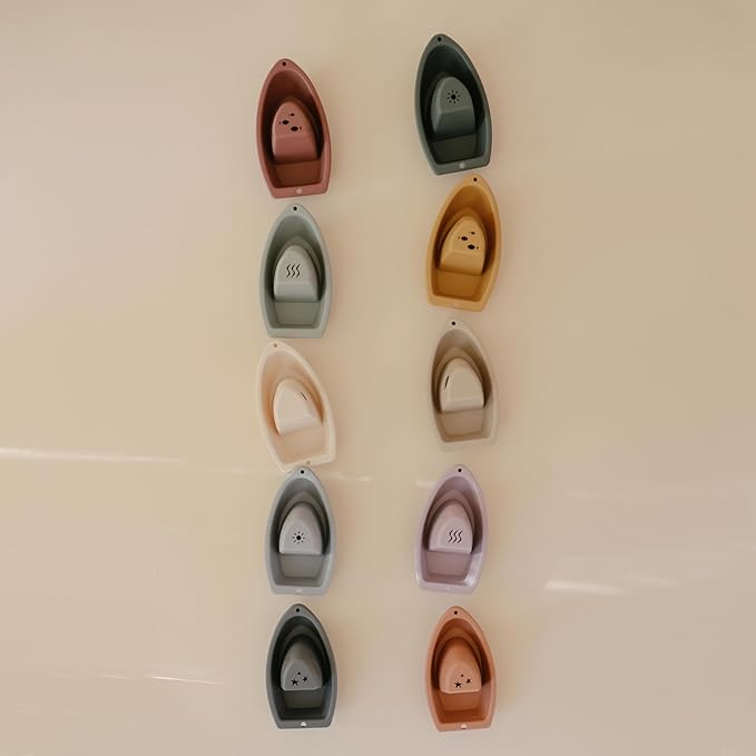 mushie Stackable Bath Boats Toy (Ocean) | Floating Bathtub Toys for Baby & Toddler, Set of 5 | Made in Denmark