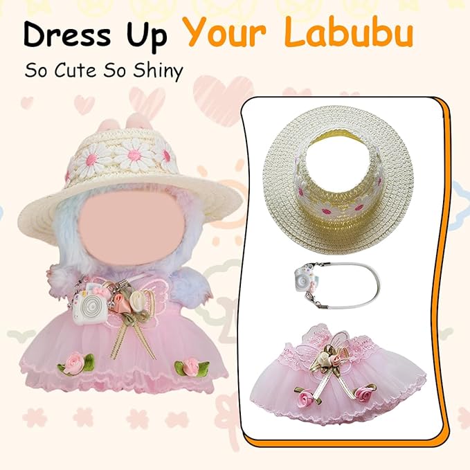 17cm Doll Clothes Set, Premium Jeans & Knitted Sweater Outfit for 17cm 15cm Dolls, Cute Dress Up Fashion, No Doll Included (Flower, 17cm/15cm)