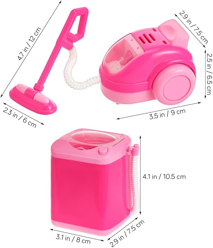 Toyvian Mini Kitchen Set with Realistic Working Toy Vacuum Cleaner and Washing Machine Kids Cleaning Toys for Pretend Play Ages 3-6