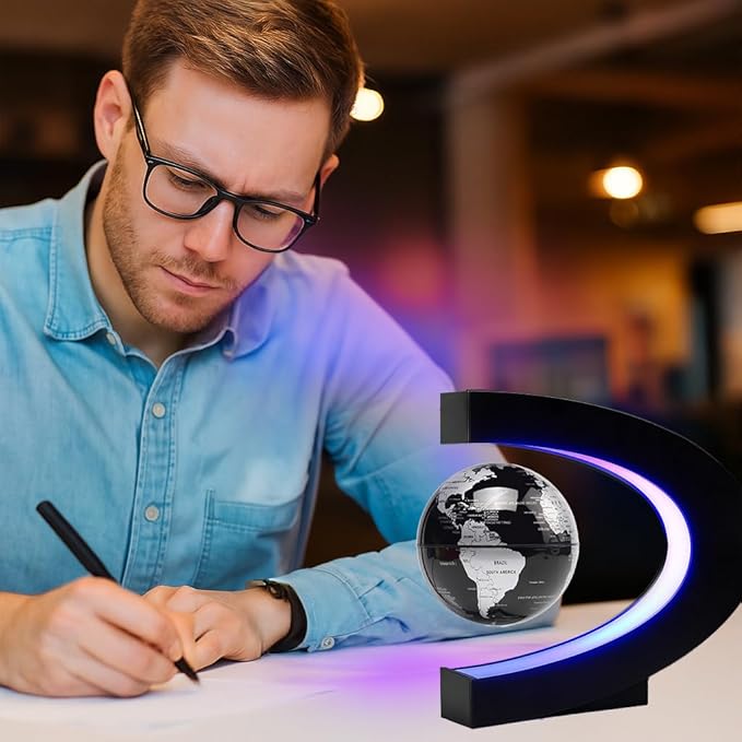 Magnetic Levitation Floating Globe with LED Light Anti Gravity Levitating World Map Office Home Bedroom Desk Gadget Decor Unique Birthday Gift for Men Kids Husband Boss