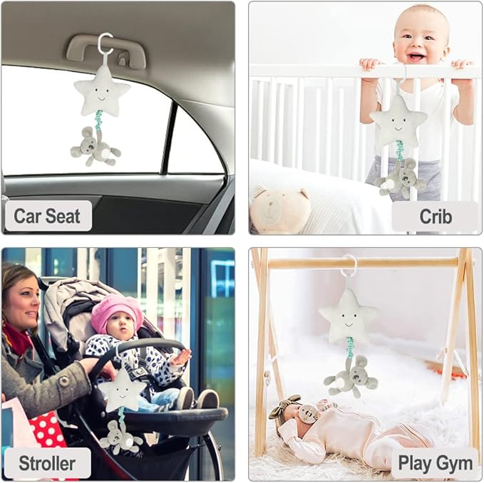 Baby Hanging Musical Toy With Music Box, Lullaby Pull Sensory for Babies Boys and Girls, Clip On Infant Pram Pushchair Cribs Strollers Car Seats, Star