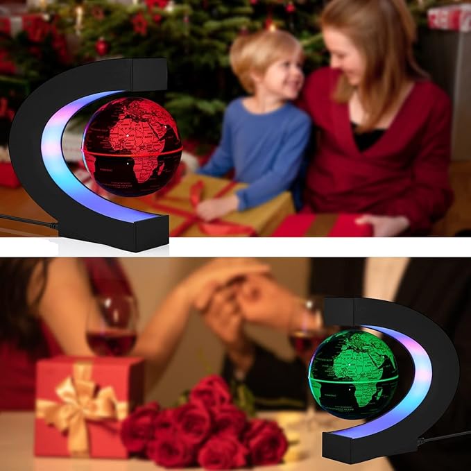 Magnetic Levitation Floating World Map Globe Multi-Color Changing Rotating Levitating Globe with LED Lights Office Home Desk Decoration Gadget for Friend Teacher Business Birthday Gift