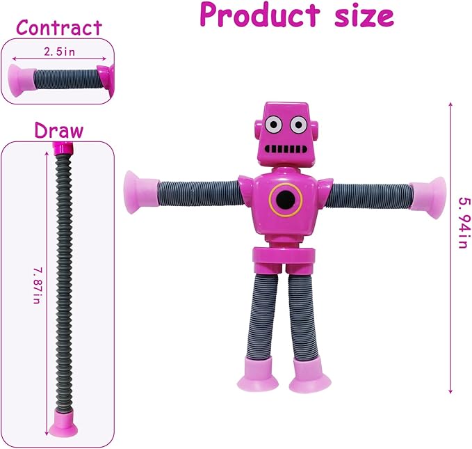 8 PCS Suction Cup Robot Toy,Shape Changing Telescopic Pop Tubes Autism Sensory Toy Kids Girls Boys Toddlers Adult,Funny Robot Action Figure Bendable Fidget Toy Gift Birthday Party Favors Christmas