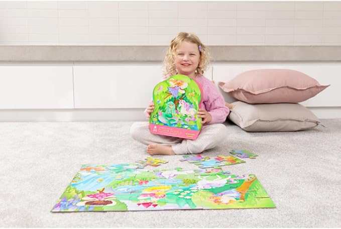 Crocodile Creek 36-Piece Jigsaw Floor Puzzle - Fun Floor Puzzles for Kids Ages 3-5 - Heavy-Duty Shaped Box for Storage - Magical Friends - 24" W x 18" H Finished