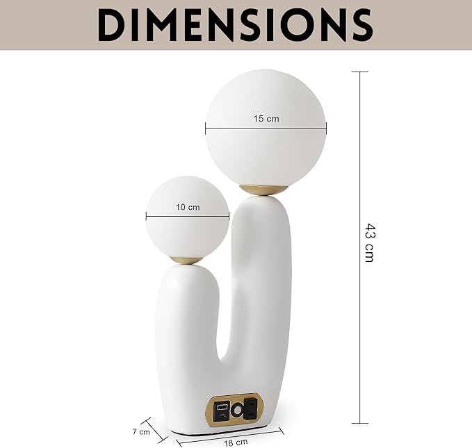 Decorative Mushroom Lamp, Resin Lamp for Desk, Unique Globe Lamps for Bedrooms and Side Tables, Desk Lamps for Night Stands, Portable Table Lamps for Living Room (White)