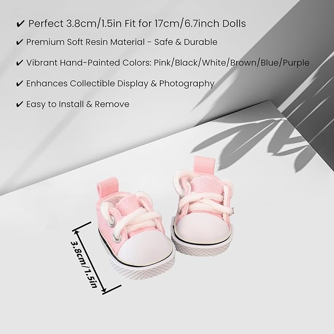 Clothes for Dolls Accessories (No Doll), Cute Outfit Set 5 Pieces Bib Pants for 15 & 17cm Doll Suit, Stylish Dress Up Overalls Doll Clothing Set Replacement with Hat Clothes Shoes Pink