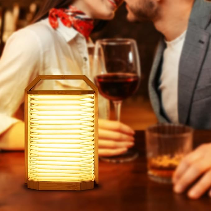 Portable Bamboo Lamp - Foldable Japanese Lantern with USB Charging, Waterproof Tear-Resistant Fiber Paper Shade, Accordion Travel Light for Home Decor Camping Gift