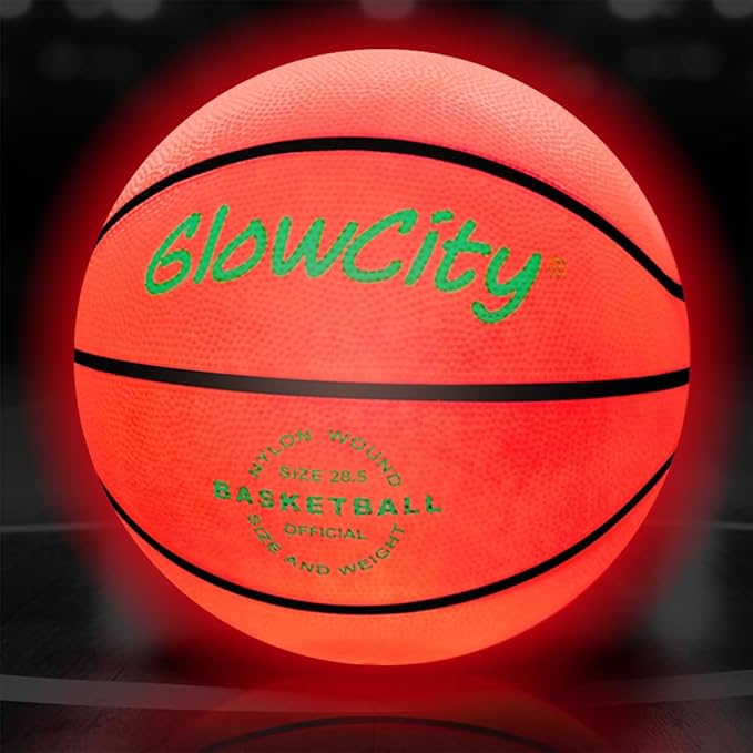 GlowCity Glow in The Dark Basketball for Teen Boy - Glowing Red Basket Ball, Light Up LED Toy for Night Ball Games - Sports Stuff & Gadgets for Kids Age 8 Years Old and Up. Great Gift for Boys & Girls