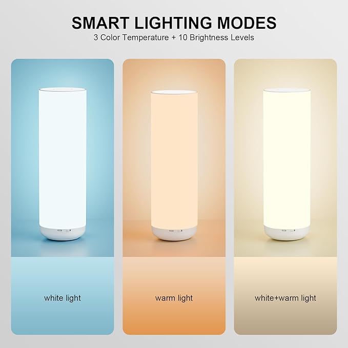 Semlos LED Table Lamp with Remote, Minimalist Night Stand Light, Bedside Lamp for Bedroom, Touch Control, 11.8", White
