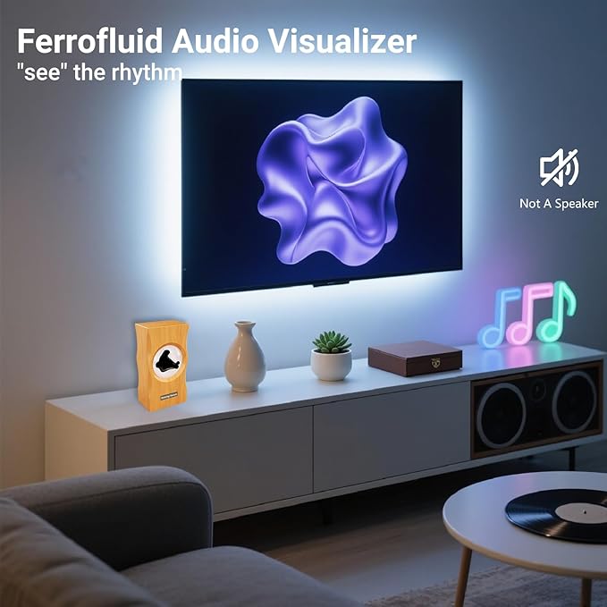 Ferrofluid Sound Visualizer, Dancing Ferrofluid Speaker Music Mate, Audio Visualizer Desk Art with Lamp, Cool Science Decor Gifts for Friend - Desk, Bedroom & Office Display (No Speaker) (Wave)