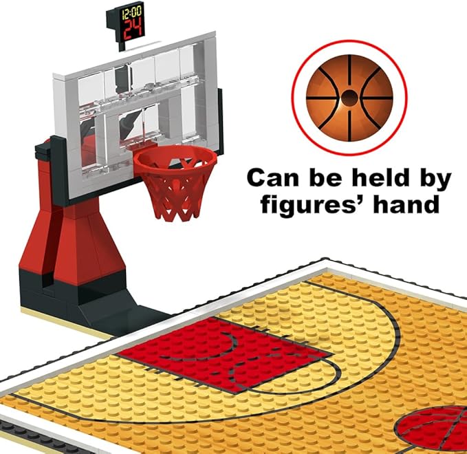 Building Blocks Toy - Basketball Court Baseplates and Sets of 2 Basketball Hoop Basketball Goal Building Bricks for Basketball Game - Compatible with Major Brands (Basketball Playset/Red)