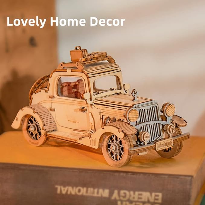 Rowood 3D Puzzles for Adults, Model Car Kits, DIY Wooden Toys Craft Gift on Birthday Christmas for Adult-Vintage Car