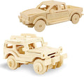 Georgie Porgy 2 Packs 3D Wooden Jigsaw Puzzle Set for Kids, Wooden Car Brain Teaser Puzzles Woodcraft Construction DIY Kits for Birthday STEM Gifts Educational Toys for Boys Girls (Car Pickup)
