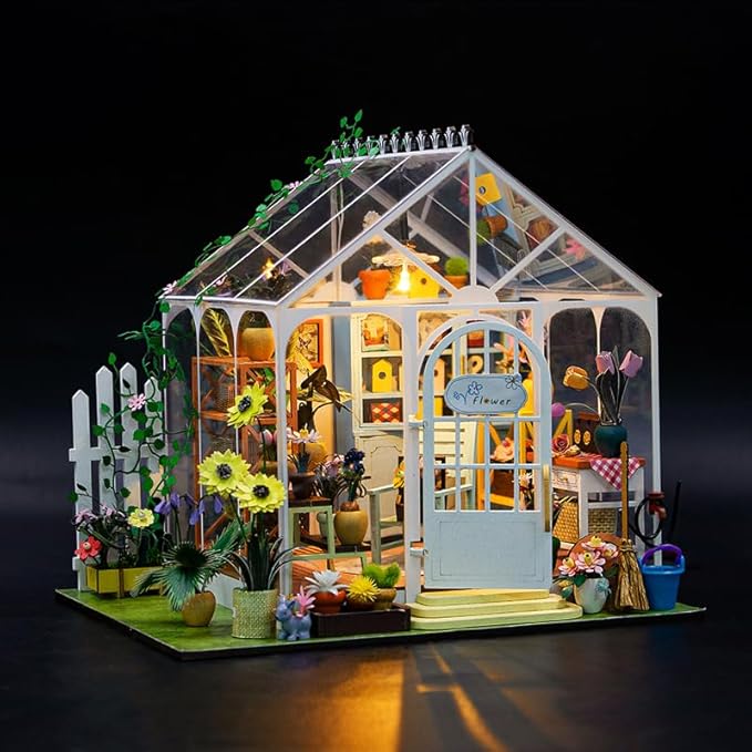 Flever DIY Miniature House Kit, Tiny Home Kit with LED Light, Mini House Build Craft Kits for Adults and Teens, Home Decor Creative Gift for Family/Friends(Sunshine Flower)
