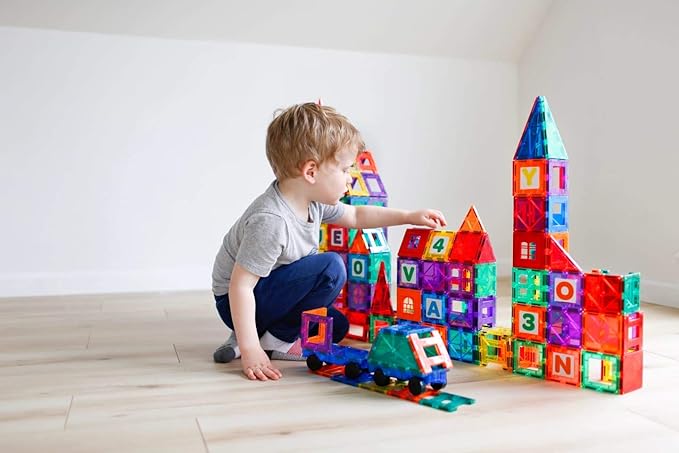 Playmags 28 Piece Magnetic Tiles Dome Set - Now with Stronger Magnets, STEM Toys for Kids, Sturdy, Super Durable with Vivid Clear Color Tiles