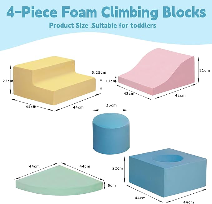 MIND&ACTION Climbing Toys for 1 Year Old, 5-Piece Baby Foam Climbing Blocks for Toddler 1-3, Soft Play Set Kid's Indoor Climbers & Play Structures