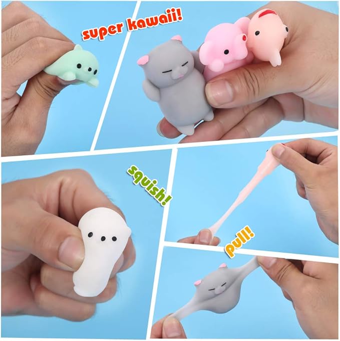 KINGYAO Squishies Squishy Toy 24pcs Party Favors for Kids Mochi Squishy Toy moji Kids Mini Kawaii squishies Mochi Stress Reliever Anxiety Toys Easter Basket Stuffers fillers with Storage Box