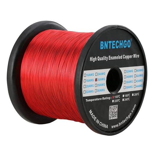 BNTECHGO 26 AWG Magnet Wire - Enameled Copper Wire - Enameled Magnet Winding Wire - 5 lb - 0.0157" Diameter 1 Spool Coil Red Temperature Rating 155℃ Widely Used for Transformers Inductors