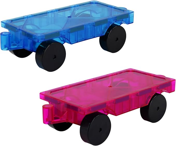 Magnetic Tiles Car Set Truck Kit Toy with Stronger Magnets, Educational Magnet Cars with Re-Enforced Hitch and Long Bed for Girls Boys Toddler Ages 3+ (Blue & Purple)