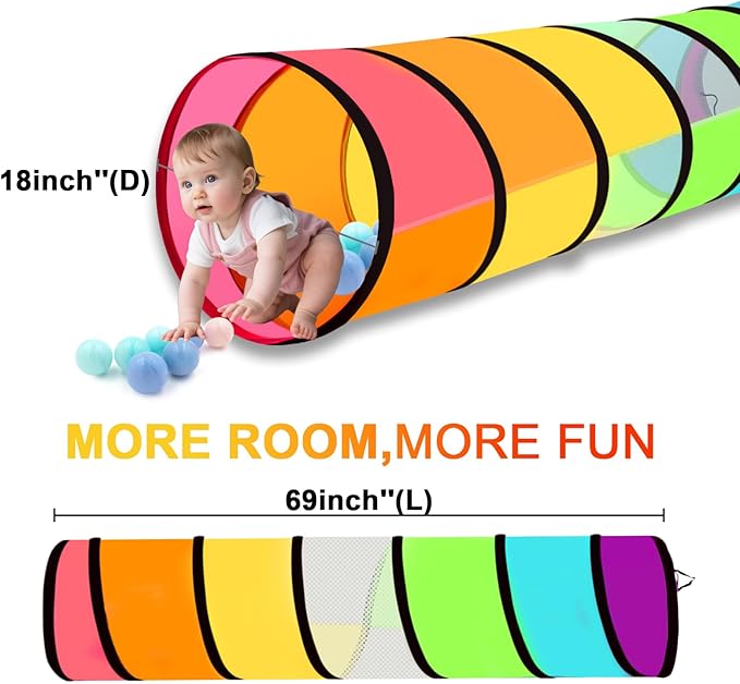 Kids Play Tunnel Tent for Toddlers, Colorful Pop Up Tunnel with Breathable Mesh, Crawl Tunnel for Boy and Girl Play Tunnel Indoor and Outdoor (2 Pack)
