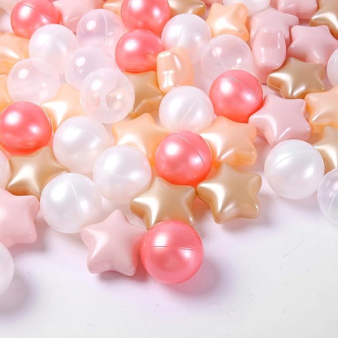 Ball Pit Balls Pack of 100 200 500 - Star and Round Set BPA Free Phthalate Free Non-Toxic Crush Proof Play Balls Soft Plastic Balls for Toddlers Baby Kids Birthday Pool Tent Party